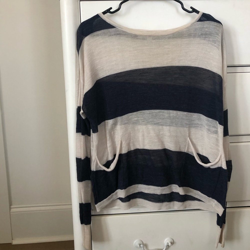 Navy and white striped see through sweater